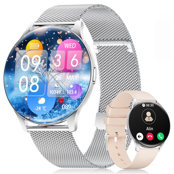 Жіночий смарт-годинник LIGE (2 ремінці), 1,43-дюймовий HD AMOLED-дисплей, смарт-годинник з функцією телефону, фітнес-годинник, спортивний годинник з понад 120 спортивними режимами, відстеження сну, відстеження менструального циклу, годинник для iOS/Androi