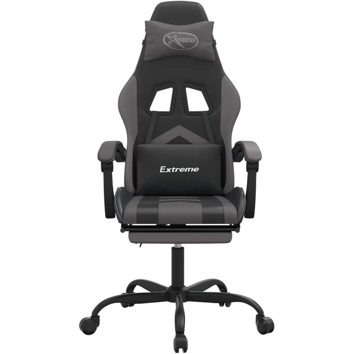 Ігрове крісло з підставкою для ніг, крісло для ПК, ігрове крісло, крісло для геймерів, крісла для домашнього офісу, крісла для ігор, комп&39ютерне крісло, крісло для Playstation, обертове, чорно-сіра штучна шкіра