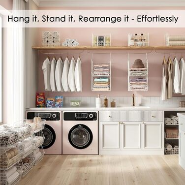 Металева підвісна полиця, 6 ярусів, штабелюваний органайзер для шафи, міцна та компактна підвісна полиця, ідеально підходить для студентських гуртожитків та кемперів, білий колір