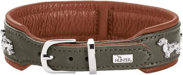 Нашийник для такси Мюнхен, колір коньяк/чорний, шкіра, вишукані декоративні елементи для такс, м'який та міцний, не пошкоджує шерсть, розкішний, екологічно виготовлений, стійкий, вироблено в Німеччині, розмір 32 коньяк/чорний 32