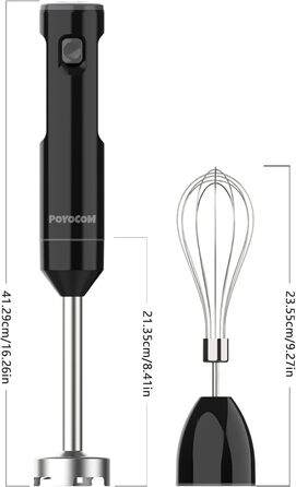 Акумуляторний ручний блендер POYOCOM, Акумуляторний ручний блендер з кабелем TYPE-C, вінчик для смузі, молочних коктейлів, хумусу та супів - чорний