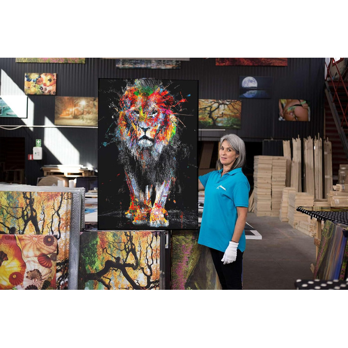 Полотно настінний живопис - Лев у кольорах - Картина готова повісити для вітальні Велика картина для прикраси будинку Друк Сучасни