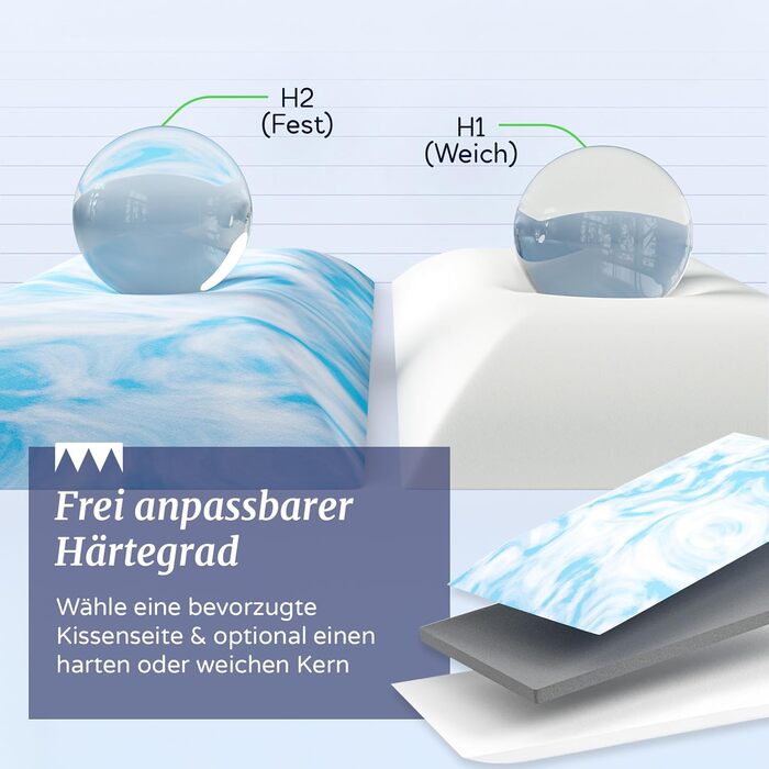 Подушка для шиї з гелевої піни та піни з ефектом пам&39яті, 60x30 см, подушка для шийного відділу хребта, регульована жорсткість та висота (7-14 см), чохол з дихаючого кашеміру