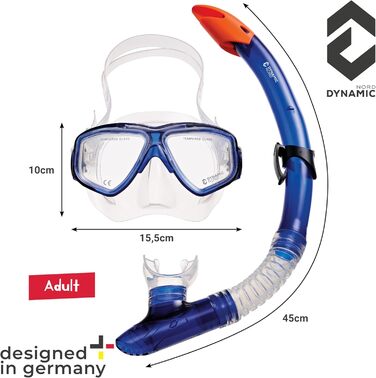 Набір для підводного плавання La Gomera Pro для дорослих - Розроблено в Німеччині Професійний 2-елементний набір для дайвінгу (маска для підводного плавання з двома лінзами, окуляри для підводного плавання, суха трубка та сумка) із захисними лінзами синьо
