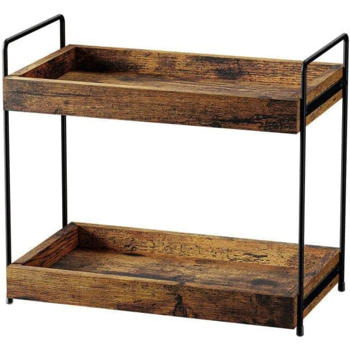 Дерев&39яна окремостояча полиця, кухонна полиця на стільницю з 2 рівнями, полиця для спецій з металевою опорою, полиця для зберігання у ванній кімнаті, тримач для спецій, підставка для спецій, органайзер, туалетний столик