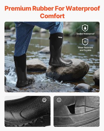 Чоловічі гумові чоботи VEVOR, чоботи до щиколотки, розмір 44,5 EU, чорні