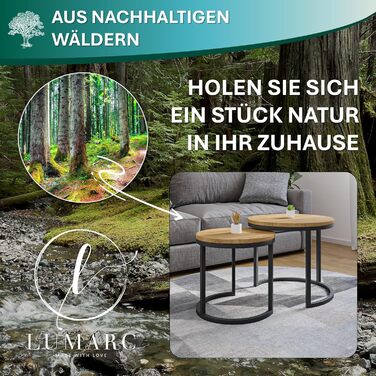 Набір журнальних столиків з 2 шт. , виготовлений з масиву дуба та сталі, Ручна робота в Європі, Журнальний столик, Стіл для вітальні, Журнальний столик, Чорний, Круглий, Ø50x43 см / Ø40x38 см Ø50x43 см / Ø40x38 см Дуб, Чорний
