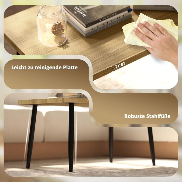 Набір журнальних столиків HOMCOM із 2 шт. , приставні столики зі сталевим каркасом, журнальний столик для вітальні, натуральний колір