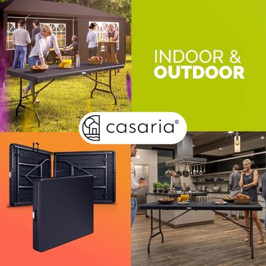 Складаний садовий стіл Casaria, кемпінговий стіл з поліратангу, 180x75 см, водонепроникний, ручка для перенесення, складний стіл, пластиковий стіл, садовий, балконний, кемпінговий, фуршетний стіл, чорний, вигляд чорного ротанга