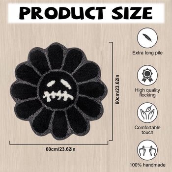 Круглий килим Trippy Happy Face, крутий готичний килим з черепом, круглий, нековзний, швидковисихаючий, флокований, можна прати, м&39який, килимок для ванної кімнати для спальні, вітальні, їдальні