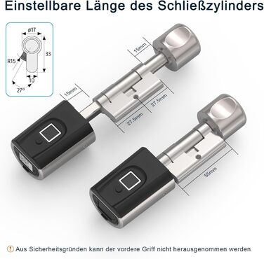 Електронний дверний замок із RFID-картою Bluetooth WiFi для 30-70 мм регульованого циліндра, електронний замок із відбитком пальця, сріблястий, 51 Fingerprint Lock