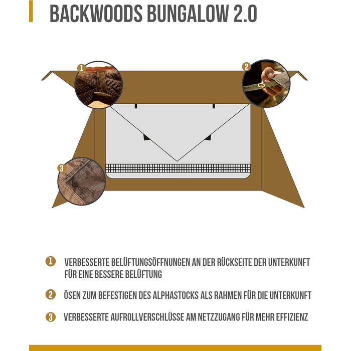 Намет OneTigris Backwoods Bungalow 2.0 для 1-2 осіб, кемпінговий намет, легкий розкладний намет, водонепроникний, 3-сезонний намет-укриття для походів на природі (коричневий колір Coyote Brown), версія 2.0