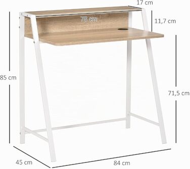 Сучасний комп'ютерний стіл HOMCOM, 84 x 45 x 85 см, білий дуб