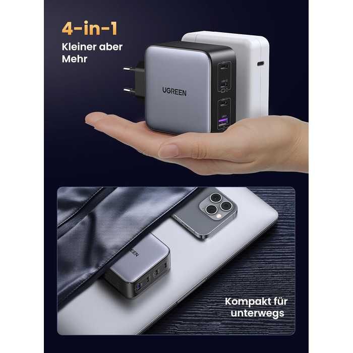 Зарядний пристрій GaN USB C Блок живлення 4 порти Зарядний пристрій PD з PPS сумісний з MacBook Pro, iPhone 16 Pro Max/16 Pro/15 P