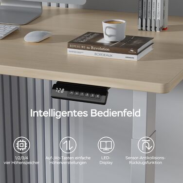 Стіл з регулюванням висоти та двома двигунами, цільна стільниця 25 мм, інтелектуальне керування з 4 налаштуваннями пам&39яті, вантажопідйомність 35 кг, тихий &lt45 дБ (бежевий білий, 160 см x 80 см) Бежевий білий 160 см x 80 см