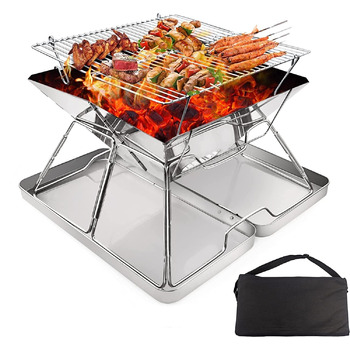 Портативна дров&39яна піч з нержавіючої сталі KAHEIGN, складна гриль-гриль для барбекю, нержавіюча сталь з сумкою для перенесення, кемпінгу, пікніків та барбекю