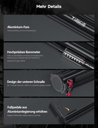 Велосипедний насос Tiakia з манометром, маленький велосипедний насос для всіх типів вентилів, алюмінієвий міні-насос, портативний насос для шин Schrader та Presta, шосейні та гірські велосипеди, 260 PSI/18 бар