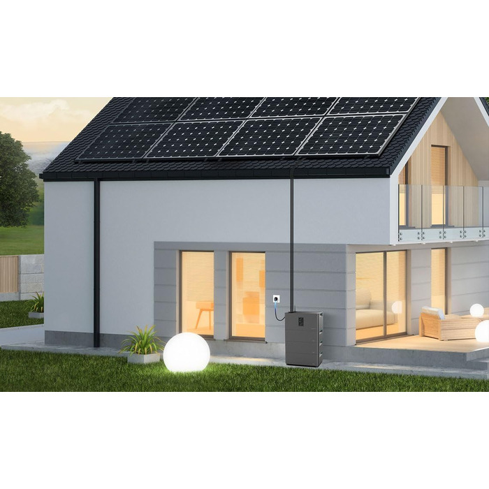 Балконна електростанція потужністю 2340 Вт з накопичувачем енергії 5120 Вт, 4 сонячні модулі зі скла по 450 Вт з накопичувачем енергії Marstek Jupiter C та розширювальною батареєю 5,12 кВтгод, фотоелектрична система для даху, будинку, балкону, саду