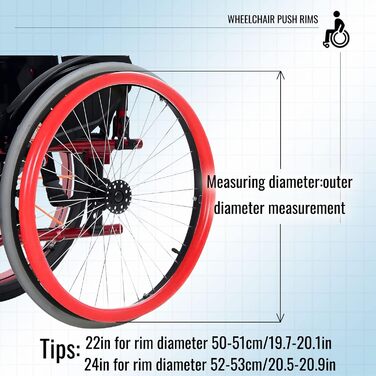 Силіконові розсувні чохли для інвалідного візка 61 см, нековзкі, зносостійкі, чохол для ручного ковзання, задній чохол на колесо для інвалідного візка для покращення зчеплення та зчеплення (61 см, червоний) 24 дюйми червоного
