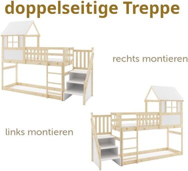Ліжко-горище Interbeds 200x90 см з гіркою та сходами Двоярусне ліжко Дерев&39яне ліжко Дитяче ліжко з рейковою основою Ігрове ліжко (зі сходами)