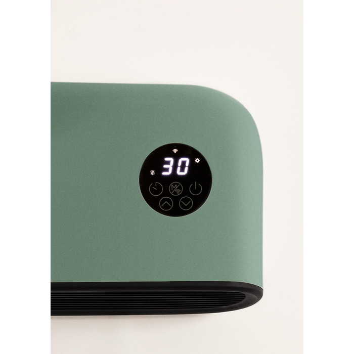Настінне або підлогове опалення з Wi-Fi, шавлійно-зелений/Керування за допомогою застосунку, до 20 м, виявлення відкриття вікна, захист від нахилу, 3 режими, РК-дисплей, 2000 Вт