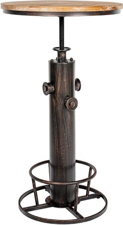 Барний стіл CLP Ruhr Standing Table I з регульованою висотою та підставкою для ніг I Металевий каркас та стільниця з соснової деревини, колір бронза