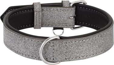 Нашийник для собак Riparo K-9, м'який, з натуральної шкіри, регульований, міцний (XL ширина 4,5 см для обхвату шиї 53,4-63,5 см, сірий/білі нитки) XL Сірий/Білі нитки