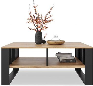 Журнальний столик Meble Pitus Сучасний стіл для вітальні Журнальний столик з місцем для зберігання 90 x 50 x 50 см Стіл для вітальні Меблі з рейковими елементами Вічний дуб