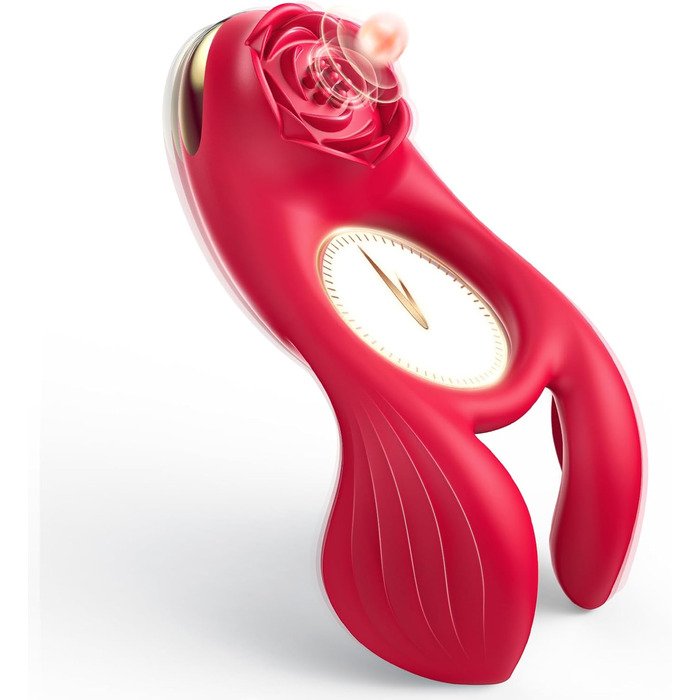 Ерекційне кільце 3 в 1 rinofans, з вібрацією, червоне, 7 режимів, стимулятор клітора та подовжувач ерекції