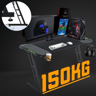 Ігровий стіл Storeo Imp, 140 x 60 см, МДФ / сталь / вуглецеве волокно, чорний