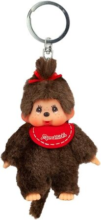 Оригінальний брелок-Monchhichi (дівчинка або хлопчик), плюшева фігурка з нагрудником, приблизно 10 см, коричневий плюшевий брелок для рюкзаків, сумок та пеналів. Коричневий, 10 см, 2534 -