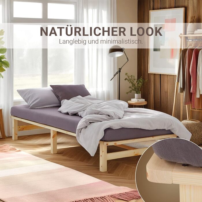 Ліжко Homestyle4u з дерев&39яних піддонів 90x200 з рейковою основою, каркас ліжка, необроблена соснова, масив дерева, односпальне ліжко 90 x 200 см, натуральне дерево