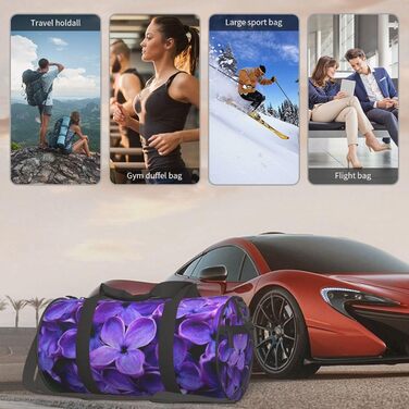 Спортивна сумка для подорожей, фіолетова з квітковим принтом, дорожня сумка на ніч, чорна, універсальний розмір