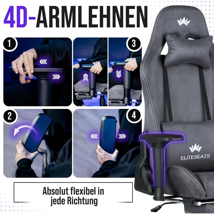 Ергономічне ігрове крісло ПЕРЕМОЖЕЦЬ ТЕСТУ Ролики, стійкі до подряпин, дихаюче, 4D підлокітники, з підставкою для ніг Ергономічне ігрове крісло з тканини, вантажопідйомність 150 кг Антрацитове ігрове крісло