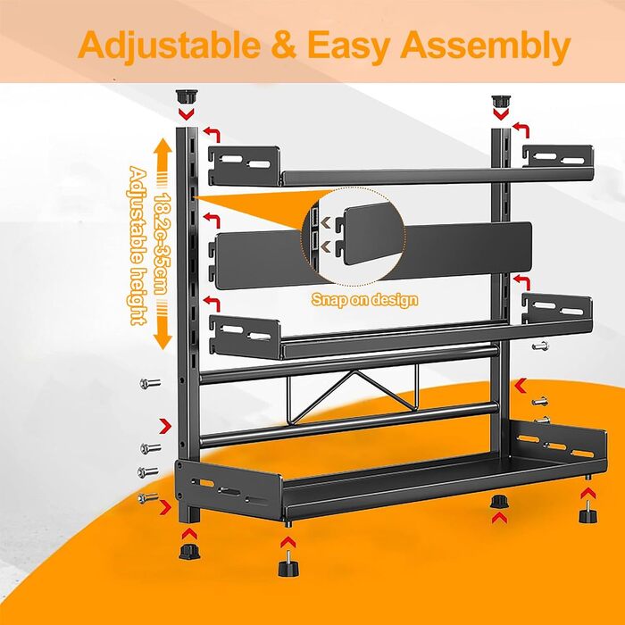 Стійка для спецій Devesanter, стояча, 3 яруси, велика місткість для зберігання, кухонна полиця, регульована по висоті металева підставка для спецій, кухонна полиця, стояча для зберігання на стільниці, чорна