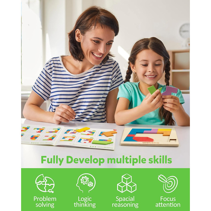 Дерев&39яні блоки-головоломки Геометричні танграми Головоломки Головоломка 3D Логічна гра IQ Барвиста форма Шаблон Монтессорі STEM