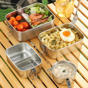 Ланчбокс 850 мл з нержавіючої сталі, герметичний ідеальний для школи, офісу та подорожей (можна мити в посудомийній машині). Екологічна металева коробка для сніданку (без перегородок)