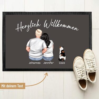 Килимок для дверей Сімейний від True Statements - персоналізований фігурками, іменами, собакою, котом - сімейний килимок для дверей, килимок для дверей, подарунок на новосілля, килимок для уловлювання бруду в нову квартиру - тонкий, нековзний, 50 x 35 см 