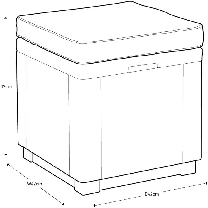 Табурет 'Allibert by Keter з кубом для зберігання з подушкою, графітовий/холодний сірий, з подушкою, з місцем для зберігання, знімною кришкою, пластик, плоский ротанговий вигляд