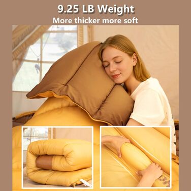 Зимовий подвійний спальний мішок BISINNA для дорослих, 2 особи, теплий спальний мішок для вулиці, 3 сезони ідеально підходить для сімей, кемпінгу та подорожей на автофургоні (4,2 кг) жовтого кольору