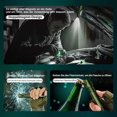 Акумуляторний світлодіодний ліхтарик ASORT, суперяскравий 2000 люмен, магнітний тактичний ліхтарик-ручка з затискачем, 10 режимів, маленький компактний УФ-ліхтарик, розбивач скла та відкривачка для пляшок, для надзвичайних ситуацій, кемпінгу та домашнього