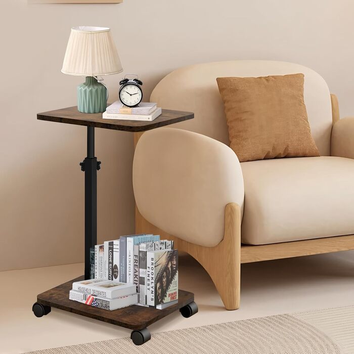С-подібний журнальний столик, журнальний столик з регульованою висотою та колесами, невеликий журнальний столик, тумбочка, туалетний столик для вітальні, спальні, ванної кімнати