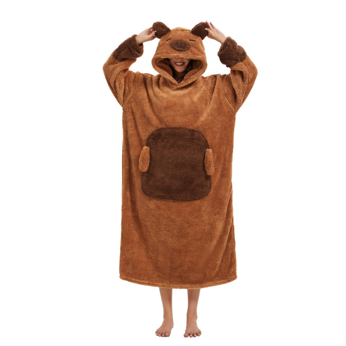 Великогабаритна ковдра з капюшоном, светр, картата, унісекс, з великою кишенею для телевізора, ковдра, універсальний розмір, подарунок на зиму, Cocooning Capybara One Size