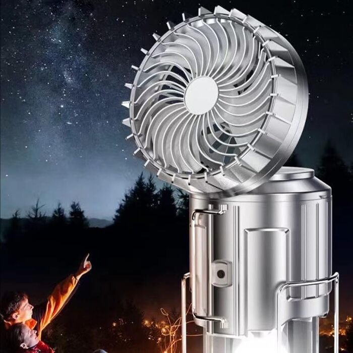 Портативний світлодіодний кемпінговий ліхтар Civicy 5-в-1 з USB-живленням для економії енергії, виготовлений з ABS-пластику, з сонячною батареєю та зарядкою від USB, сріблястий