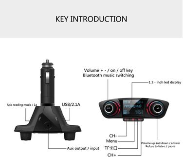 Передавач Bluetooth, Автомобільний радіопередавач Asudaro BT06 Автомобільний бездротовий Bluetooth-радіоадаптер Автомобільний комплект гучного зв'язку з подвійним зарядним пристроєм USB, чорний