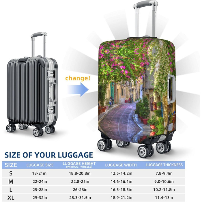 Чохол для валізи Весняний сад з принтом, еластичний захист від подряпин та пилу, чорний, розмір 95