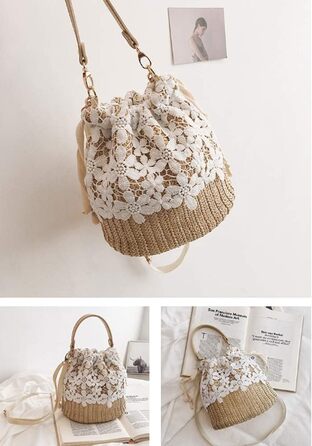 Солом'яна сумка через плече, Жіноча сумка з верхньою ручкою, Літо, Пляж, Гаманець, Сумка через плече, Квітка, Один розмір