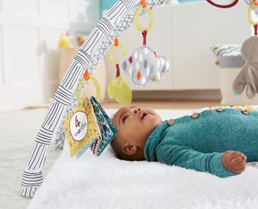 Чуттєва дитяча ігрова ковдра Fisher-Price HBB74-5, м'який ігровий килимок із сенсорними іграшками, шість знімних іграшок для активності, дитяче обладнання від народження зменшена упаковка