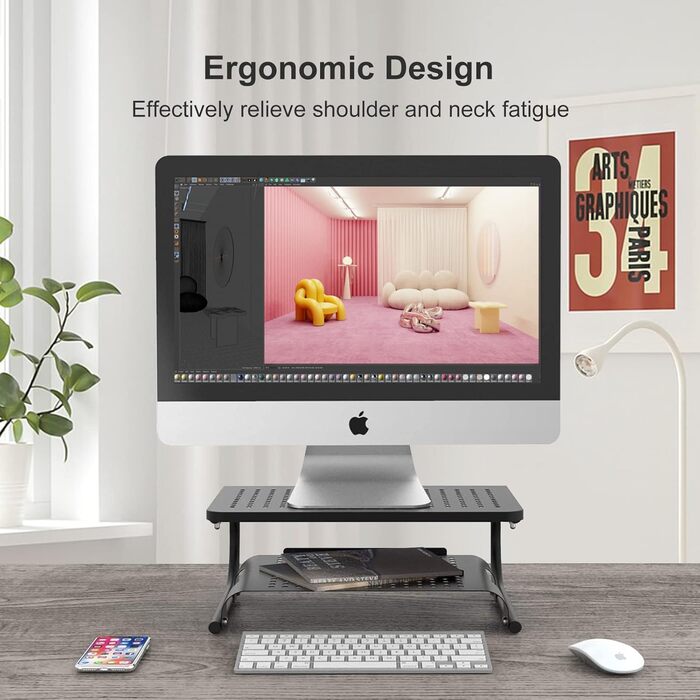 Підставка для монітора Suptek, збільшувач висоти для комп'ютера, ноутбука, принтера та всіх плоских екранів з вентильованою металевою платформою та висотою 160 мм (4 дюйми) для зберігання речей під нею. Модель MST002 X-Large