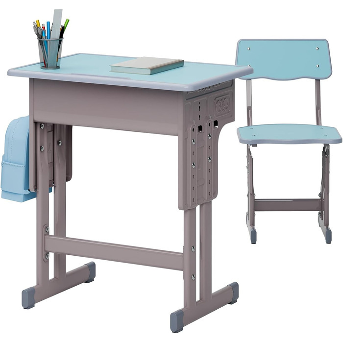 Дитячий комплект столу та стільця, регульований по висоті, для школи та університету, комплект столу та стільця з шухлядою для зберігання речей, ергономічний комплект стільців для роботи з гачком для рюкзака, підходить для дітей від